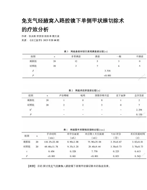 免充气经腋窝入路腔镜下单侧甲状腺切除术的疗效分析