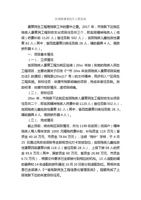 区残联康复民生工程总结_工作总结范文_
