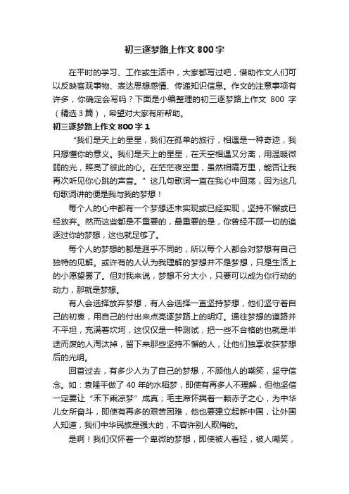 初三逐梦路上作文800字