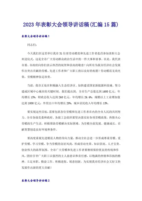 2023年表彰大会领导讲话稿(汇编15篇)
