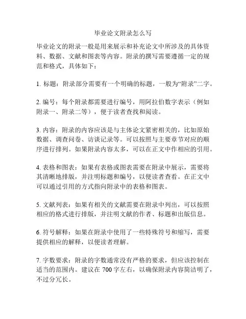 毕业论文附录怎么写