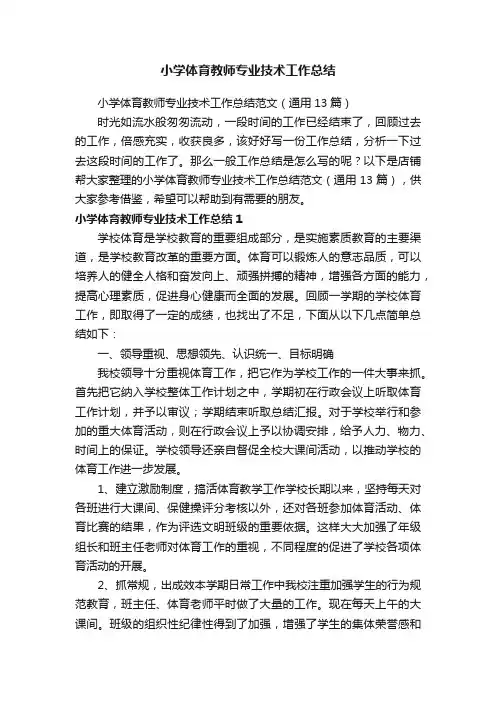 小学体育教师专业技术工作总结