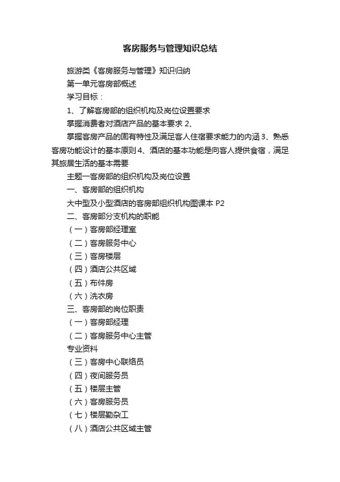 客房服务与管理知识总结