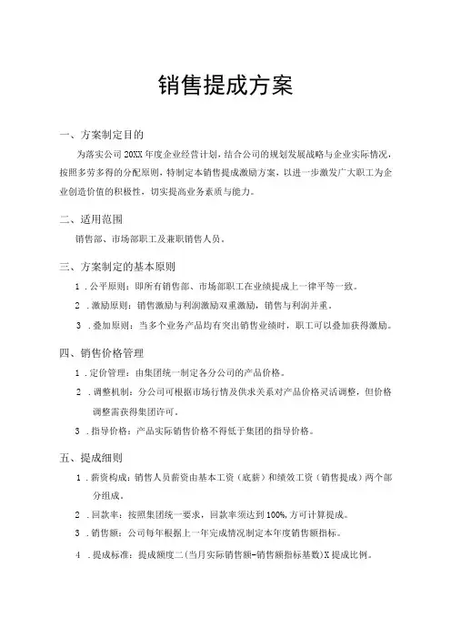 销售提成方案(通用方案)