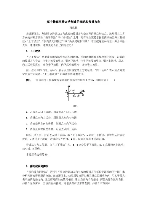 高中物理五种方法判波的振动和传播方向 学指导