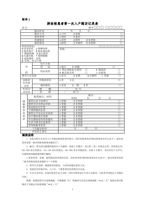 肺结核患者健康管理表