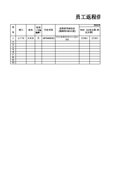 员工返工信息疫情防护统计表