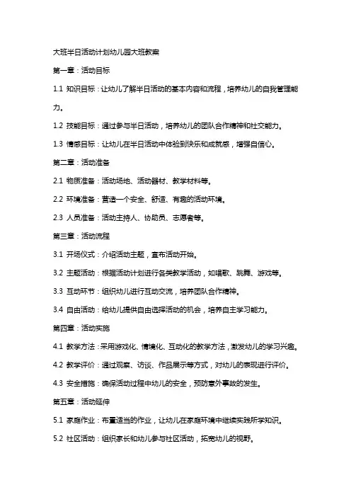 大班半日活动计划幼儿园大班教案