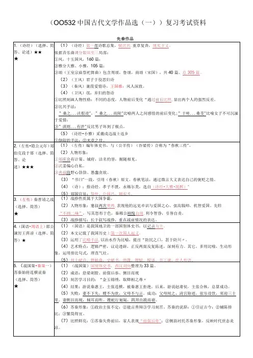 《中国古代文学作品选(一)》复习考试资料