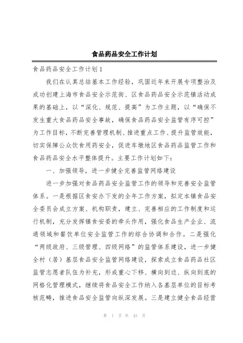 食品药品安全工作计划