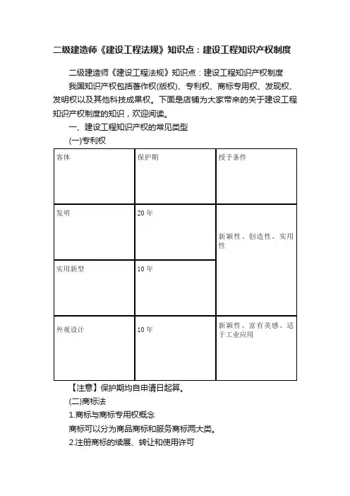 二级建造师《建设工程法规》知识点：建设工程知识产权制度