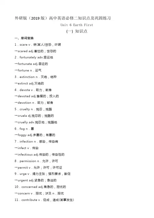 外研版(2019版)高中英语必修二unit6知识点及巩固练习