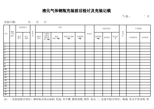 液化气体气瓶充装前、后检查记录及充装记录