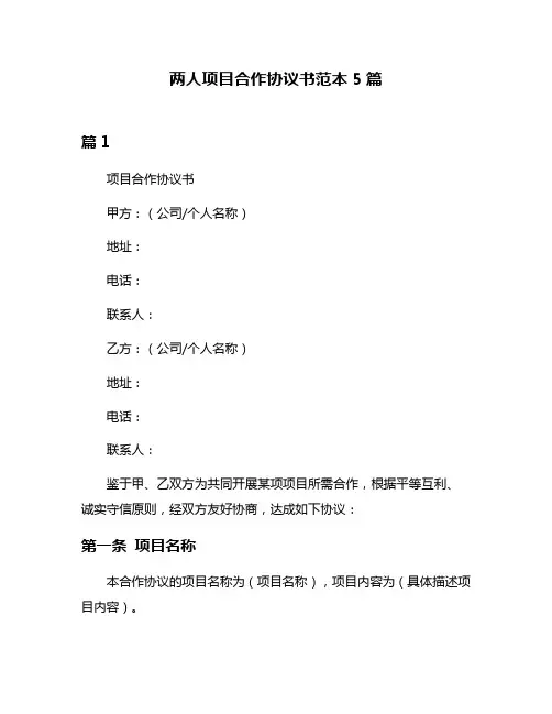 两人项目合作协议书范本5篇