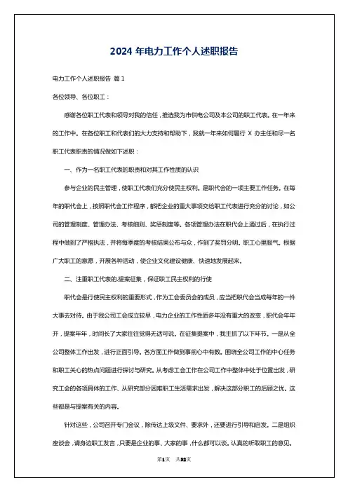 2024年电力工作个人述职报告