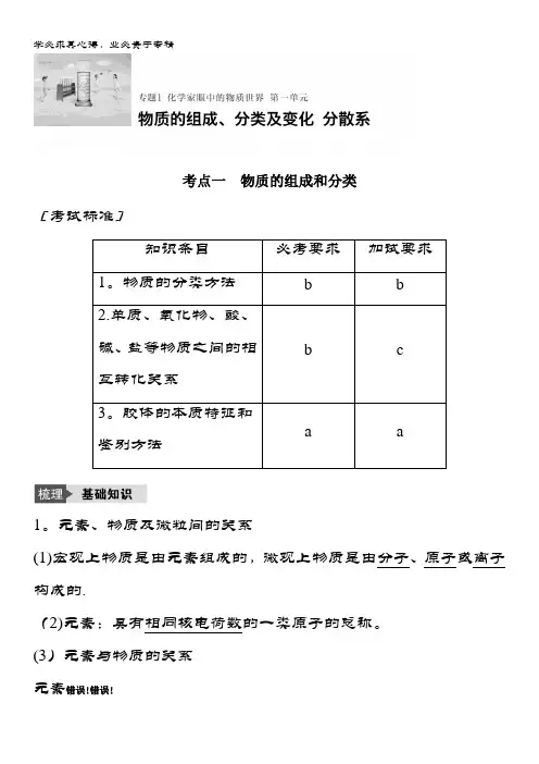 浙江省化学《选考总复习》(练习)专题1 化学家眼中的物质世界 第一单元 含解析