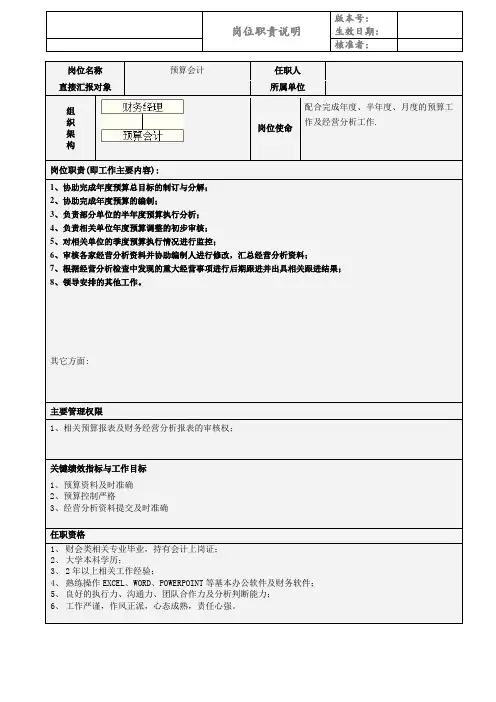 岗位职责说明书-预算会计