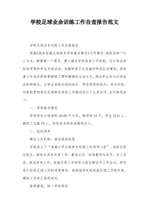 学校足球业余训练工作自查报告范文