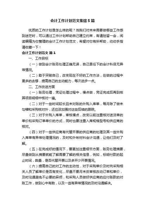 会计工作计划范文集锦5篇