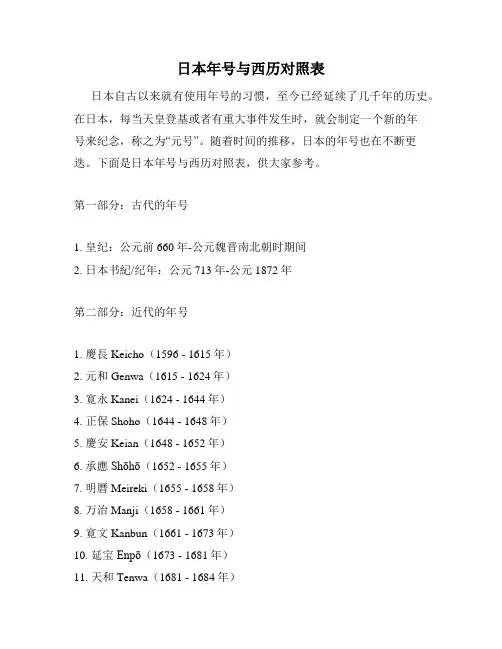日本年号与西历对照表