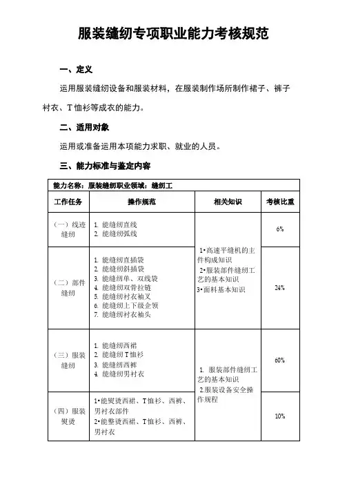 服装缝纫专项职业能力考核规范