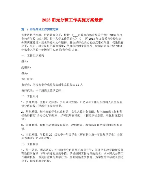 2023阳光分班工作实施方案最新