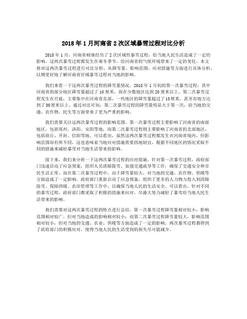 2018年1月河南省2次区域暴雪过程对比分析