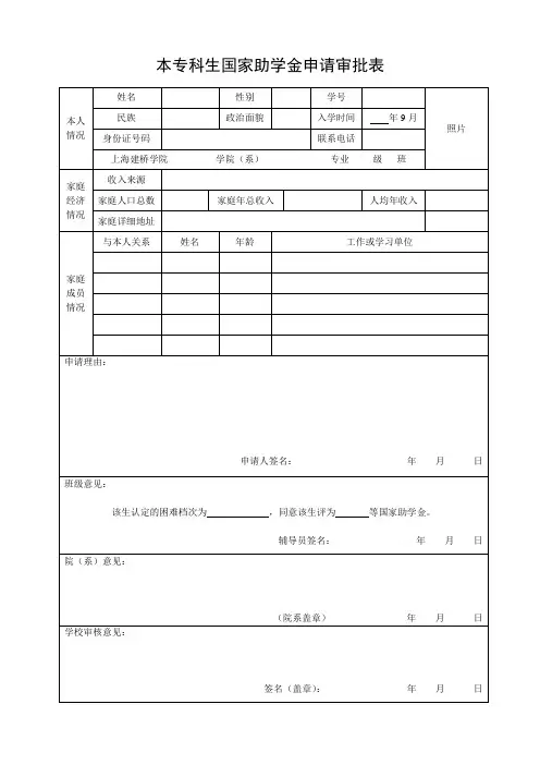 本专科生国家助学金申请审批表