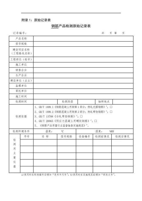 钢筋产品检测原始记录表、行业监督抽查检测报告格式