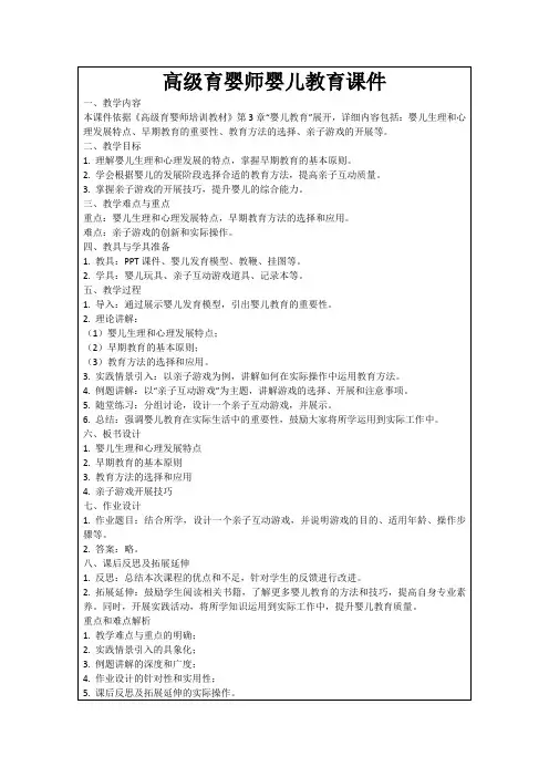 高级育婴师婴儿教育课件