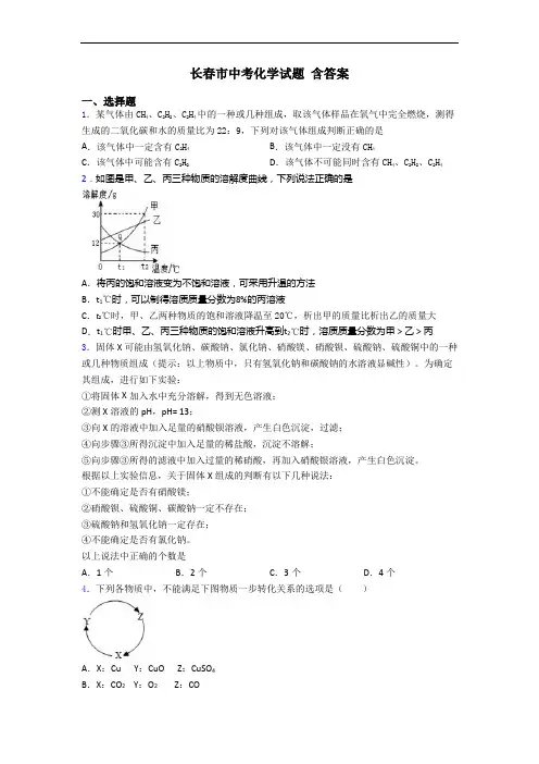 长春市中考化学试题 含答案