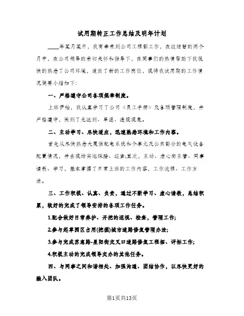 试用期转正工作总结及明年计划(5篇)
