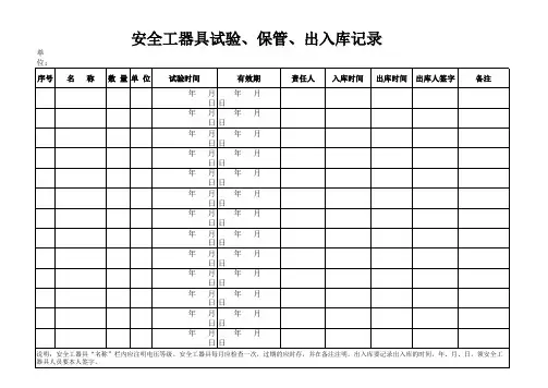 22安全工器具试验、保管、出入库记录