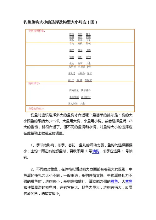钓鱼鱼钩大小的选择及钩型大小对应（图）