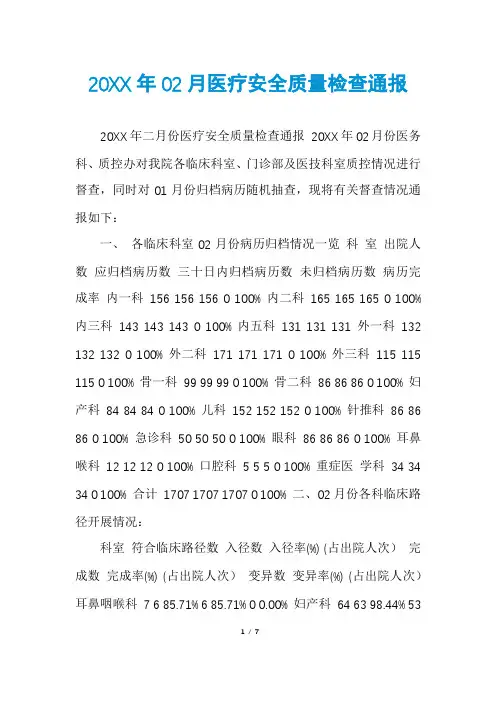 20XX年02月医疗安全质量检查通报