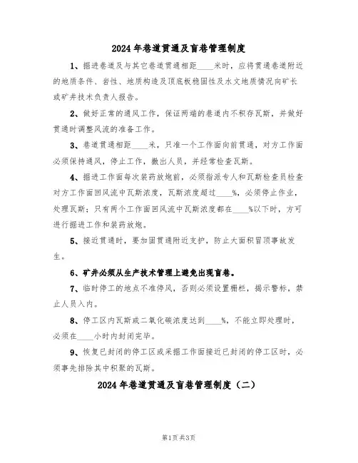 2024年巷道贯通及盲巷管理制度（二篇）