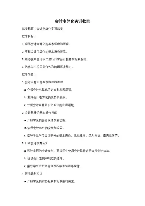 会计电算化实训教案