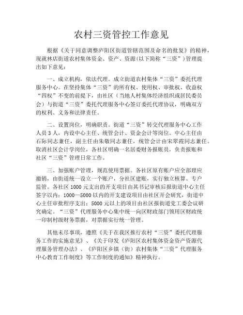 农村三资管控工作意见