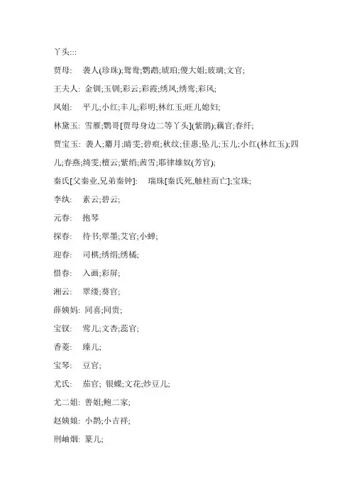 红楼梦丫鬟及其他