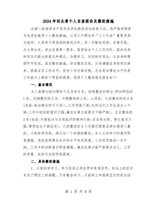2024年回头看个人自查报告及整改措施（三篇）
