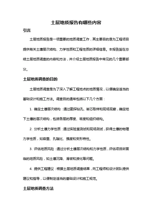 土层地质报告有哪些内容