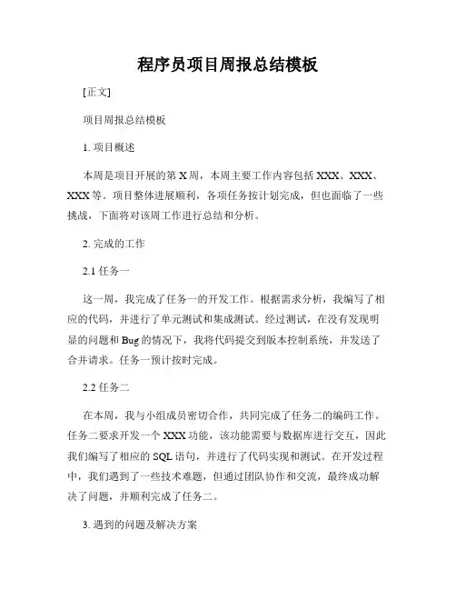 程序员项目周报总结模板