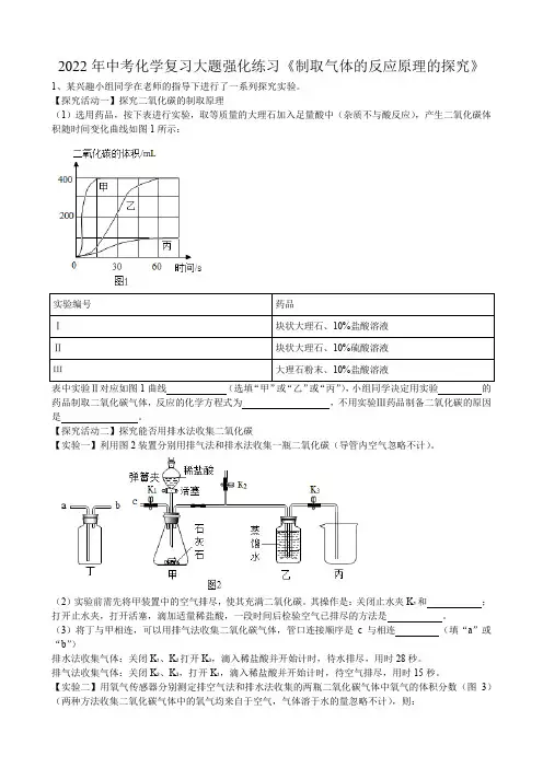 2022年中考化学复习大题强化练习——制取气体的反应原理的探究
