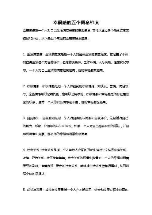 幸福感的五个概念维度
