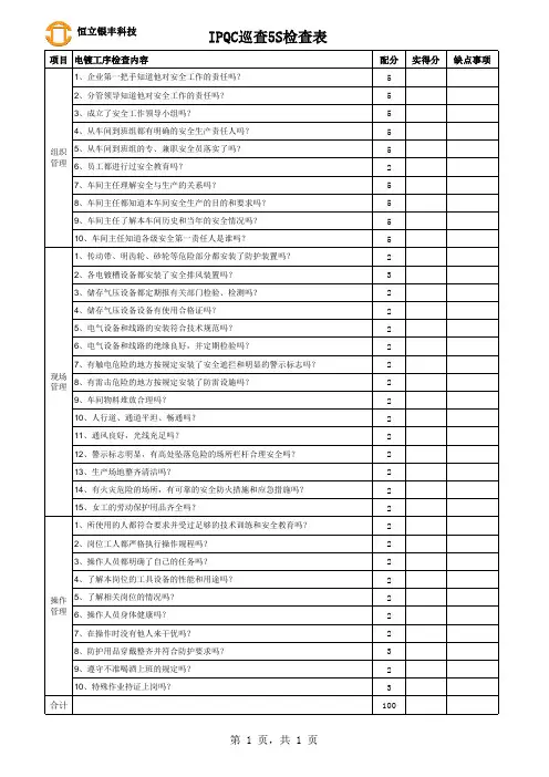 IPQC 巡检表