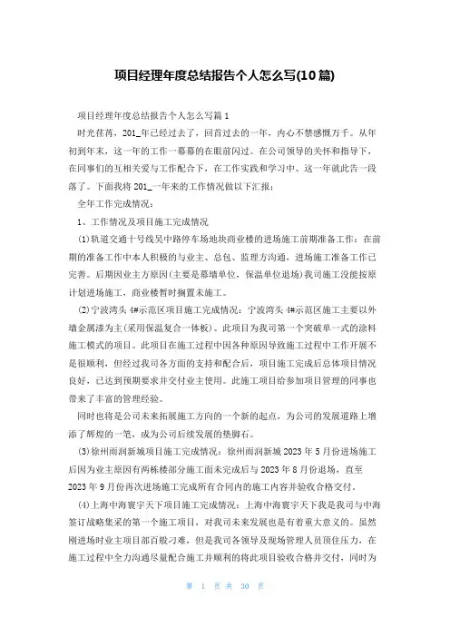 项目经理年度总结报告个人怎么写(10篇)