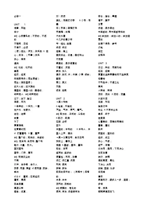 人教新课标高中英语必修1到必修4单词表