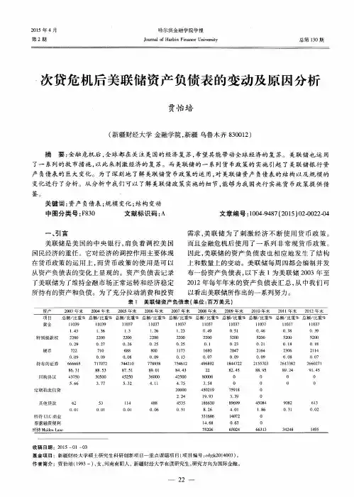 次贷危机后美联储资产负债表的变动及原因分析
