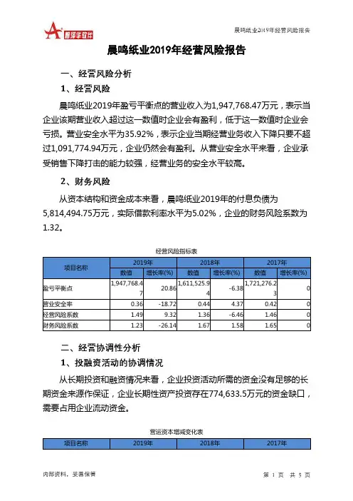 晨鸣纸业2019年经营风险报告