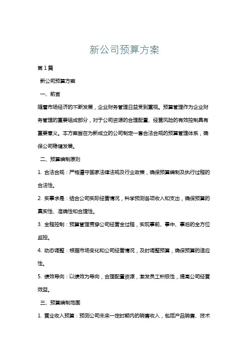 新公司预算方案